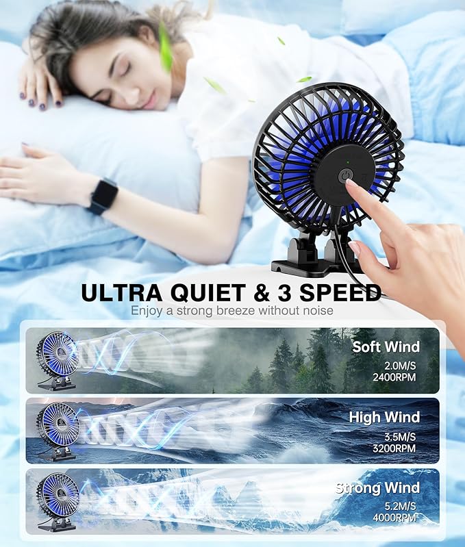 JZCreater USB Desk Fan, Mini Fan Portable, 3 Speeds Desktop Table Cooling Fans, Plug in Power, Rotation Strong Wind, Quiet Personal Small Fan for Home Desktop Office Travel Bedroom, Black (2Pack)