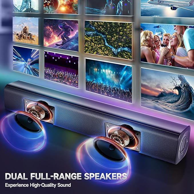 Sound Bar Speakers Bluetooth Wireless, TV Speakers Sound Bar Subwoofer, Home Theater Surround Sound Bar HDMI(ARC) Optical AUX USB 2.1ch Home Audio Sound System TV PC Wall Mount, Ebblack