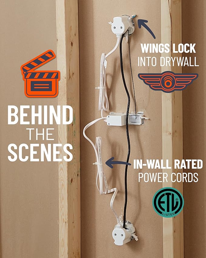 ECHOGEAR in Wall Cable Management Kit for TV & Soundbar - Cord Concealer & Power Kit - Powers Devices & Hides All Cables - Comes with Circle Saw Drilling Attachment & Drywall Hand Saw