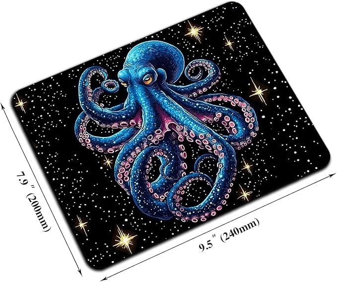 Mouse Pad, Cute Cool Blue Octopus Mouse Pads for Desk, 9.5" x 7.9" Non-Slip Rubber Base Computer Mousepad with Women, Portable Square Design for Wireless Mouse and Pad Laptop Office & Travel
