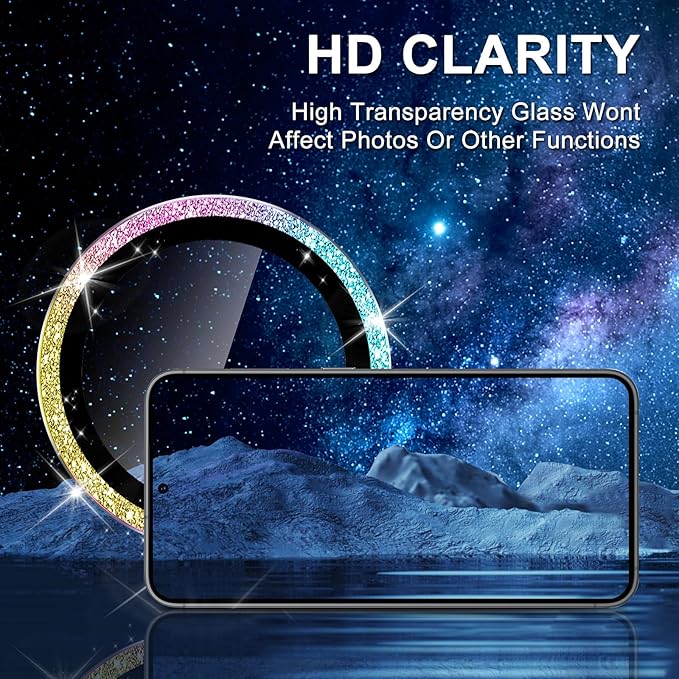 for Samsung Galaxy A35 5G Camera Lens Protector, Individual Metal Ring Tempered Glass Lens Cover, [Strong Adsorption] Scratch Resistant Ultra-Thin HD Clear Lens Cover, 1 Set-Colorful Sparkly