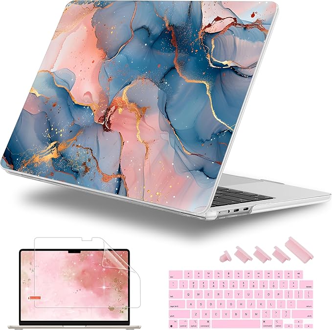 Case for MacBook Air 15 Inch 2025 2024 2023 Release M4 A3241 M3 A3114 M2 A2941, Hard Shell with Screen Protector & Keyboard Cover, Compatible with Touch ID, Abstract Art P492
