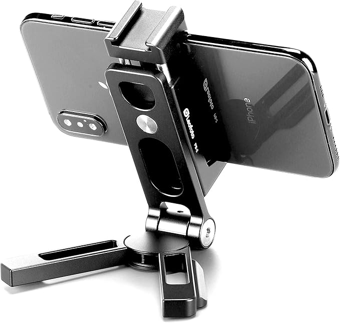 LEOFOTO PS-2 Phone Holder, Cell Phone Stand, Adjustable Angle, Compact and Portable, 1/4" Screw Thread, Arca Compatible (Black)