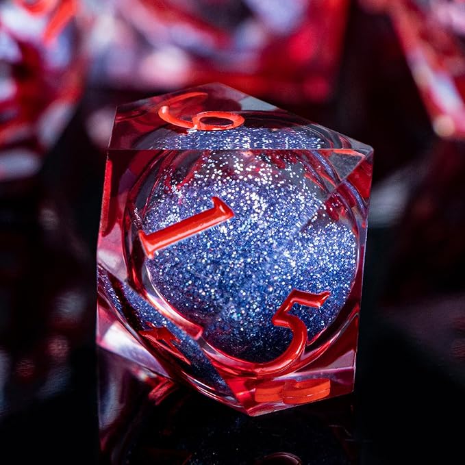 ARUOHHA Liquid Core DND Dice Set, Vampire Sharp Edged Dragons Dice Compatible with D&D RPG Role Playing Games, Resin Blood Red Polyhedral Dungeons D and D Dice with Gift Box D20 D12 D10 D8 D6 D4