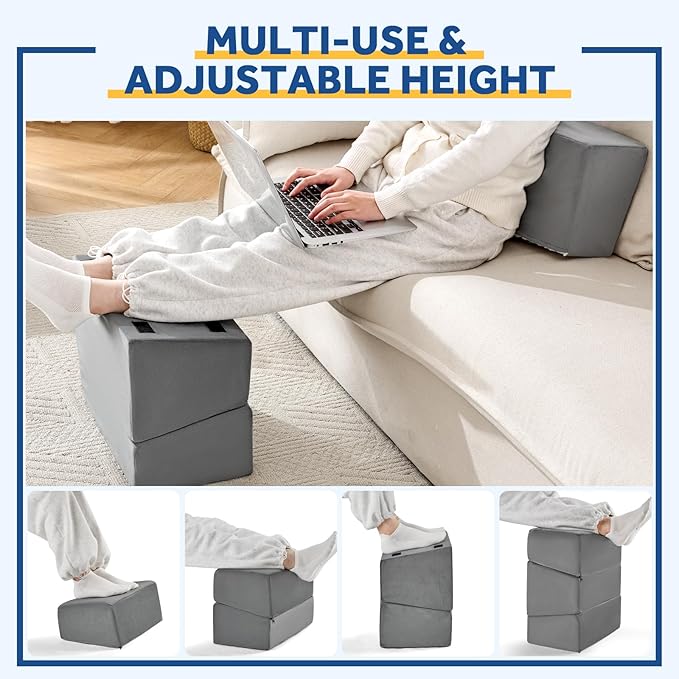 Foot Rest for Under Desk at Work, Adjustable Footrest for Office Chair & Gaming Chair,Ergonomic Footrest Pillow Desk Foot Stool with Washable Cover for Home, Airplane, Travel (Gray)