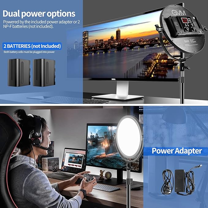GVM Desk Mount LED Video Light, 10'' Round Key Light with Built-in Diffuser and LCD Display, Bi-Color Professional Light for Game/Studio/Streaming/YouTube Video Shooting, APP Control CRI 97+
