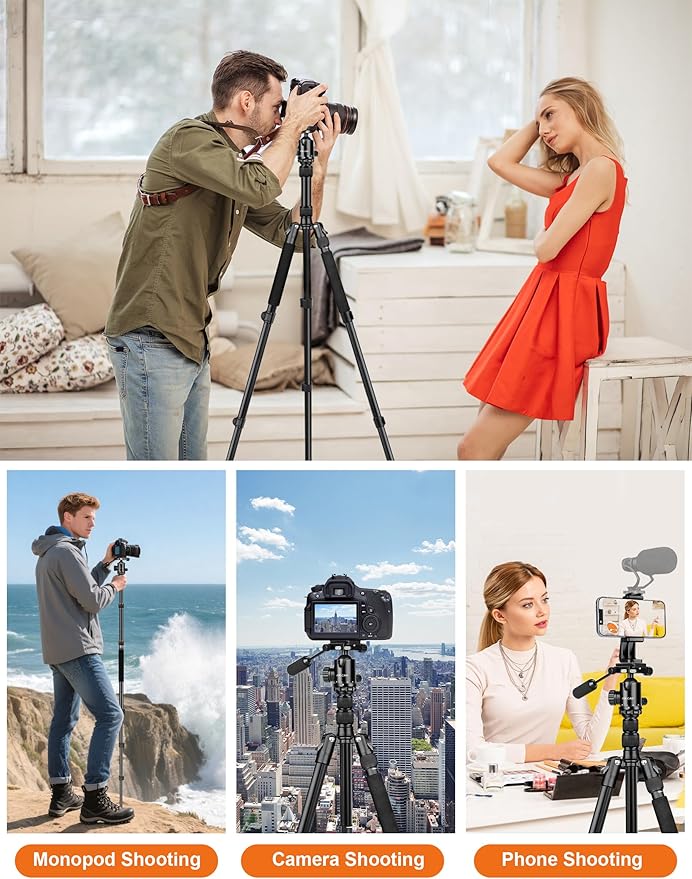 JOILCAN Camera Tripod, 83" Aluminum Tripods & Monopods with Metal Handle, Heavy Duty Tripod for DSLR Camera Lasers Binoculars Telescope Spotting Scope, Payload 35Lb