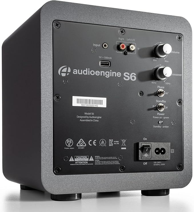 Audioengine S6 210W Compact Powered Mini Subwoofer- Powerful Bass in a Small Package - Great for Desktops, Apartments, Offices and Gaming Setups