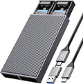 ORICO Dual M.2 NVMe SATA SSD Enclosure, USB C to M2 Adapter for M Key PCIe & B+M Key 2230/2242/2260/2280 SSDs,Tool-Free Installation Aluminum SSDs Reader Support Trim and UASP up to 2x4TB-BM2-2SN