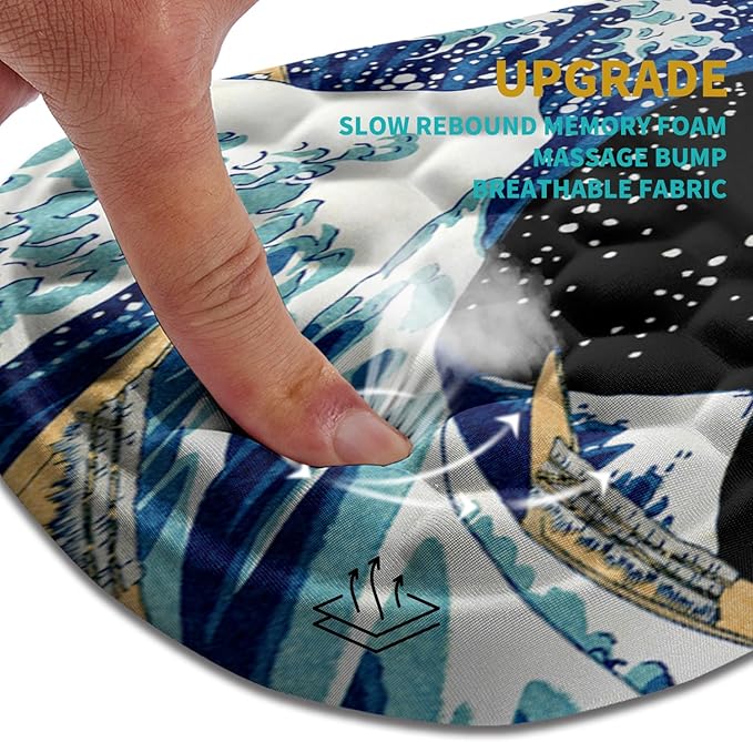 Hokafenle Ergonomic Mouse Pad Wrist Support, Wrist Rest Mousepad for Carpal Tunnel Pain Relief with Integrated Memory Foam Slope Massage Bulge (11.8x7.9 inch,Sea Wave