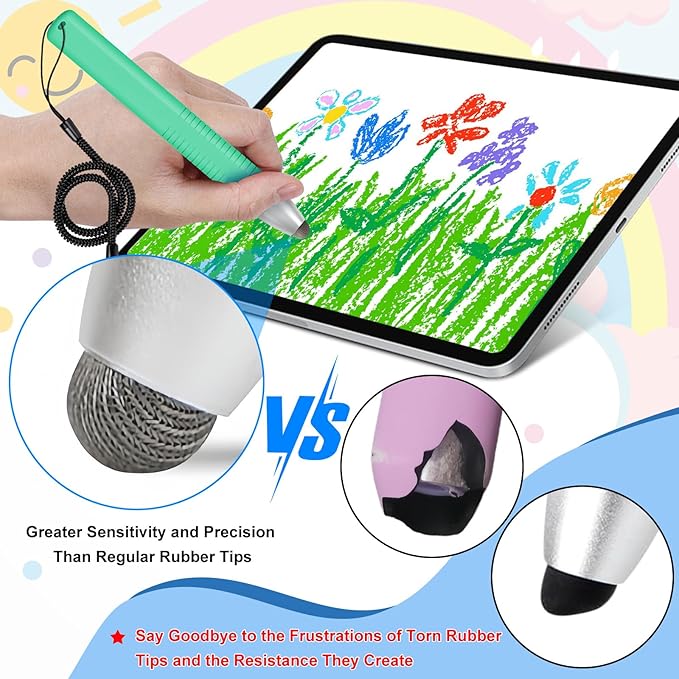 2pcs Kid-Friendly Stylus Pens for Touch Screens, Tablet Stylus Pen with Spring Cord Universal Touch Screen Capacitive Crayon Stylus Green Orange