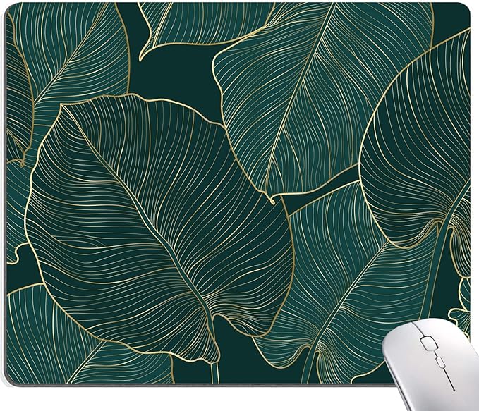 Mouse Pad, Green Leaves Mouse Pad Rectangle Custom Designs, Waterproof Anti-Slip Rubber Mousepad Office Accessories Desk Decor Wireless Mouse Pads for Computers Laptop