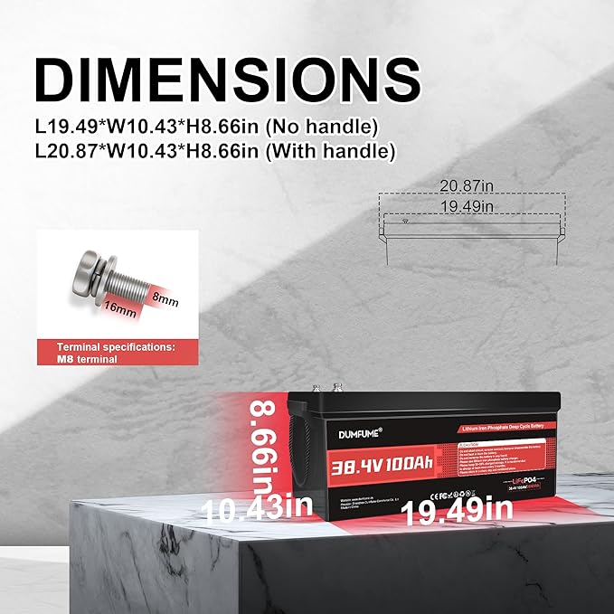 38.4V(36V) 100Ah LiFePO4 Lithium Battery Built-in 200A BMS & 15000 Cycles,3840W Motor Support,High Energy Density,Maintenance-Free for Golf Carts Utility Vehicles RV Backup Power
