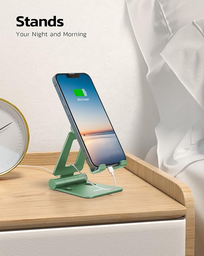 Nulaxy Dual Folding Cell Phone Stand, Fully Adjustable Foldable Desktop Phone Holder Cradle Dock Compatible with iPhone 17 16 15 14 13 12 11 Pro Max Xs Xr X 8, Nintendo Switch, All Phones- Green
