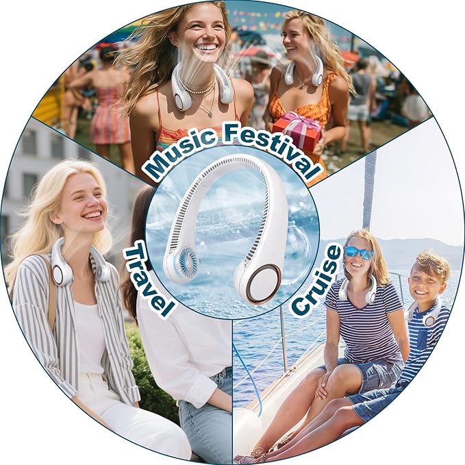 CIVPOWER Neck Fan: Portable Personal Neck Cooling Rechargeable Bladeless Fan - Hands Free 3 Speed 4000 mAh Battery USB Operated Wearable Headphone Design - for Men Women Outdoor Indoor (White)
