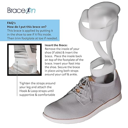 BraceOn AFO Swedish Drop Foot Stabilizer for Walking and Exercise, Drop Foot Braces for Men, AFO Brace & Foot Drop Braces, Foot Boot for Injured Foot, Men, Right