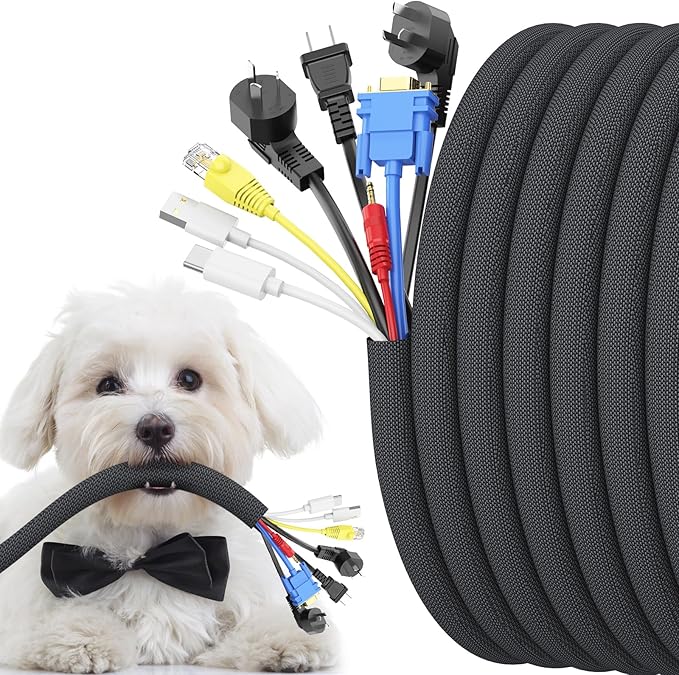 1 inch Cord Protectors from Pets No Chew, 10ft Wire Protector Cord Covers for Pets, Flexible Cable Sleeve Cord Management for TV Computer Wires