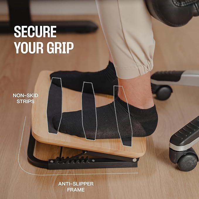 Adjustable Under Desk Foot Stool - Ergonomic Foot Rest with 7 Angles - Walnut