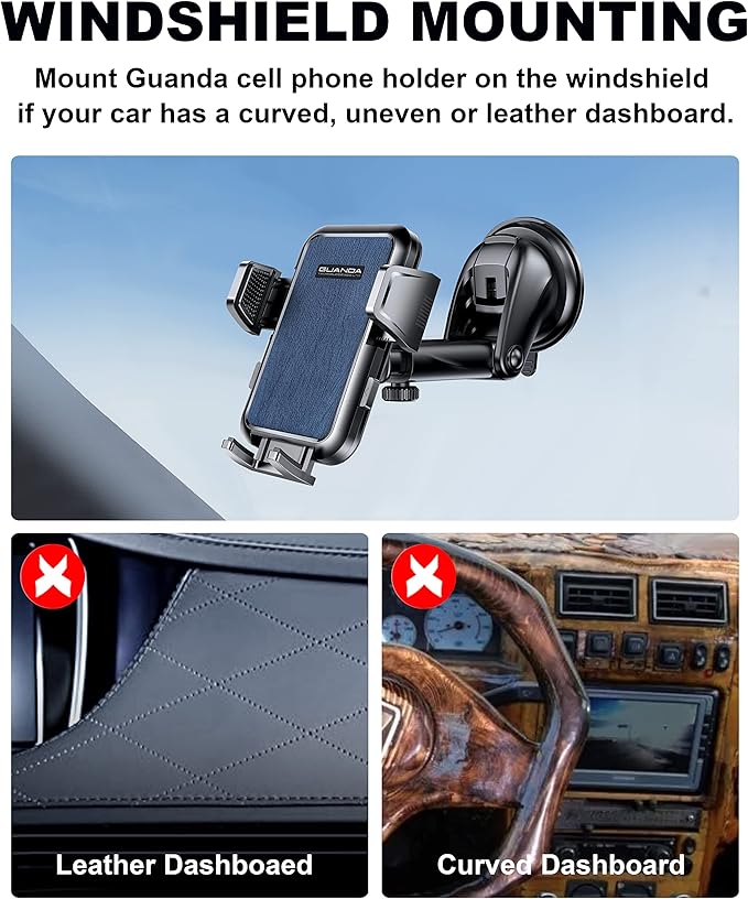 2025 Upgrade Car Phone Holder Mount, Universal Window Cell Phone Car Mount for Dashboard Windshield, Car Dash Mount Mobile Holder for iPhone, Samsung, Nokia, LG and All Android Smart Phones