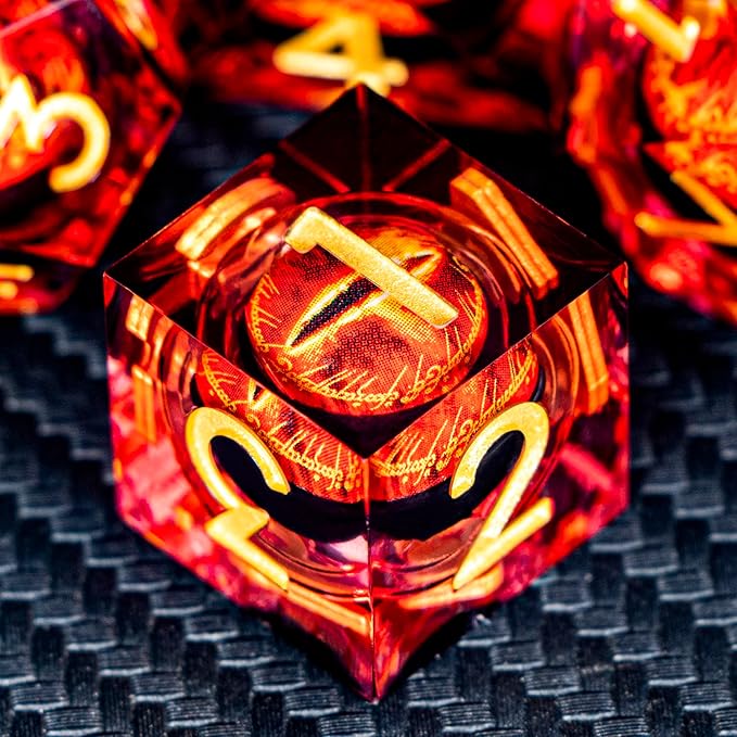 ARUOHHA DND Resin Dice Gazes Eye Dice Liquid Core Flaming RPG Sharp Edged Dice Set with Gift Box, Polyhedral D and D Dice Set Compatible with Dungeons Dragons Role Playing Game D20 D12 D10 D8 D6
