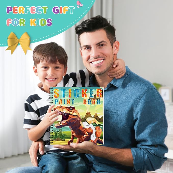 homicozy 3PCS Sticker Paint Books for Kids Ages 4-10,Dinosaur Astronaut Ocean Animals Designs Paint by Stickers,Sticker by Numbers,Party Birthday Gifts for Boys 4-10,Create 30 Pictures at a Time