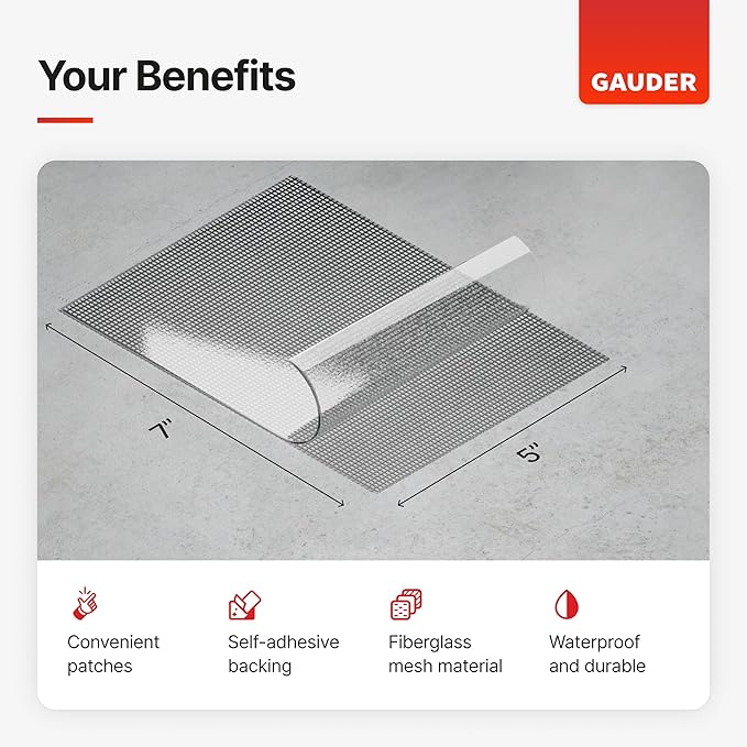 GAUDER Fly Screen Repair Patches - Insect Screen Repair Set Made from Fiberglass Self-Adhesive - for Door, Porch and Window (6 Patches - 5" x 7")