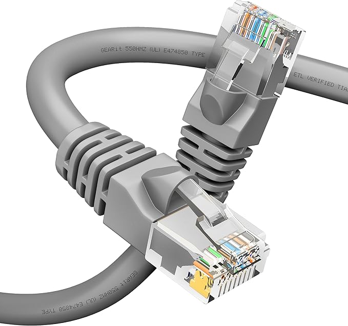 GEARit Cat 6 Ethernet Cable (1-Pack 100 Feet) Cat6 Network Patch, 10Gbps, RJ45, Snagless Cord, Gold-Plated Connectors, Internet for PC, TV, Tablet, Router, Printer, Servers, IT Data Center - Gray