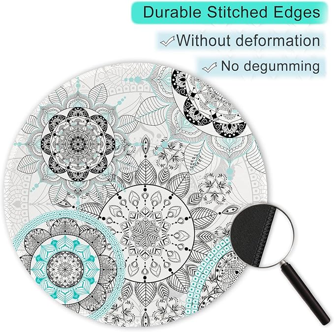 ITNRSIIET Round Mouse Pad with Stitched Edge Premium-Textured Waterproof Non-Slip Rubber Base Desktop Protection Mat Diameter 8.7 inches, Mandala Flowers