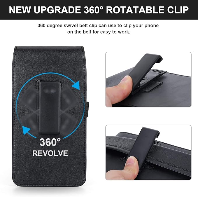 BECPLT Phone Holster for iPhone Air 17 Pro Max 16/15/14/13/12/11 Pro Max Leather Belt Case 360 Rotating Pouch Holster Belt Clip Case for iPhone Xs Max 8 Plus 7 Plus 6s+ 6+ Galaxy S25+ S24+ S23+ S22+