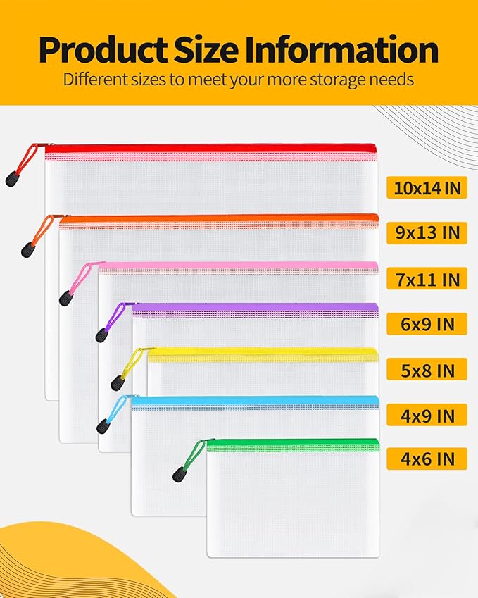 SUNEE Multisize Plastic Zipper Pouches (7 Colors, 35 Packs), Water-Resistant Zip Bag for School Office Supplies, Puzzles & Games Organizing Storage