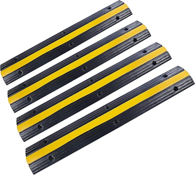 Rubber Cable Ramp Cord Cover Cable Protector Ramps Wire Hose Protective 1 Channel 22000Lbs Load Capacity Traffic Speed Bump for Asphalt Concrete Gravel Driveway Indoor Outdoor, 4 Pack