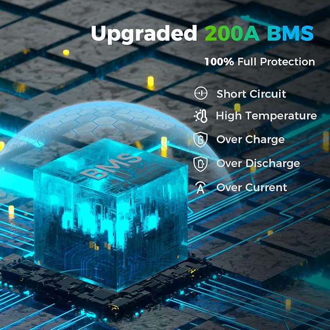12V 200Ah PLUS LiFePO4 Battery, Max. 2560Wh Power, 12.8V LiFePO4 Battery Upgrade 200A BMS with Low-Temp Protection, 4000+ Deep Cycles 12V Lithium Battery Perfect for RV, Solar System, Off-Grid