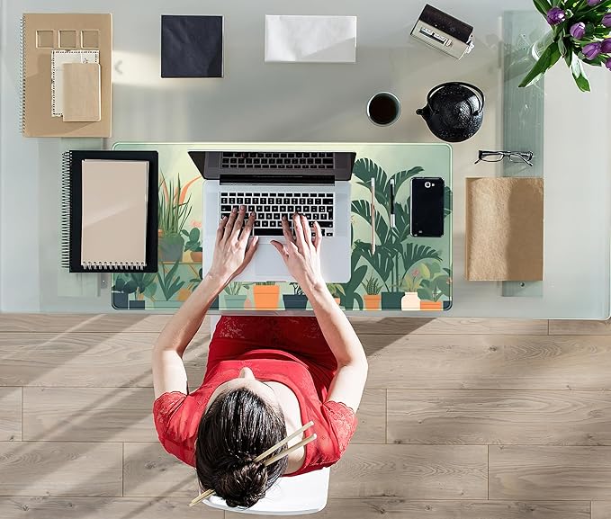 Gardener Mousepad Nature Desk Mat Green Desk Pad Cute Office Decor Mouse Pad Aesthetic Mousepad Plant Deskmat, XXL Large Extended Gaming Deskpad Laptop Keyboard Mouse Mat for Girl 31.5x15.75 in