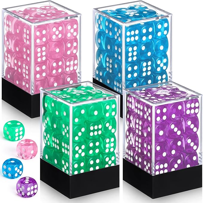 144 Pieces 12mm 6 Sided Mini Dice Set for School Classroom Table Games D6 Game Standard Dice with Portable Plastic Box for Teaching Math Learning(Translucent Color)