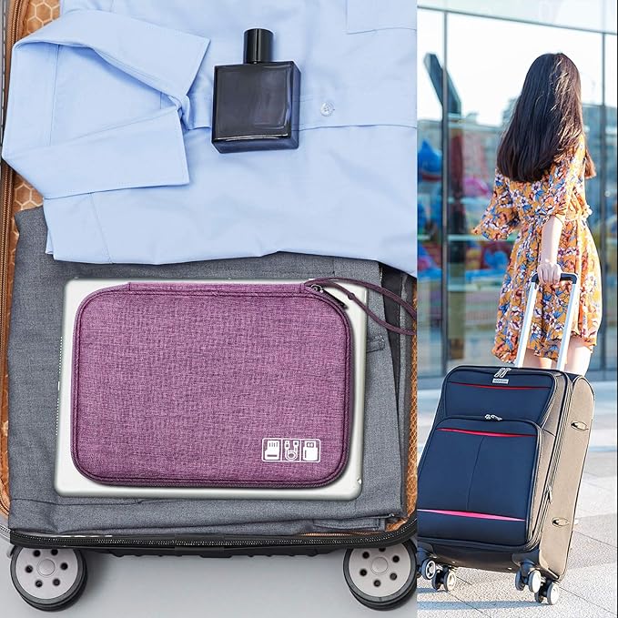 SELLYFELLY Travel Electronics Organizer Portable Cable Organizer Bag for Storage Electronic Accessories Case for Cord,Phone,Charger,Flash Drive (Purple)