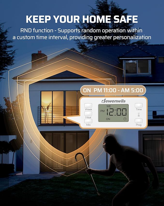 DEWENWILS 7 Day Heavy Duty Timers for Electrical Outlets, Dual Outlet Digital Timer, 3 Prong Programmable Light Timer for Indoor Lamp, Light, Fan, Pets, Home, Kitchen, Office, 125V 60Hz, 1 Pack