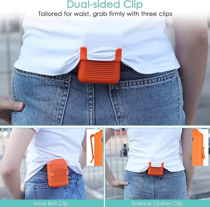Portable Mini Waist Fan Clip on Belt, 6000mAh Rechargeable Battery Powered Wearable Body Fan With Max 23H Working Time, 3 Speeds, 5100RPM Strong Airflow for Jobsite Farm Fishing Gardening Camping