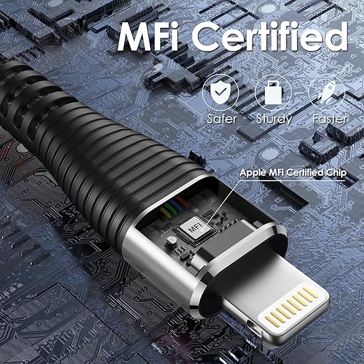 iPhone Charger Cord 6 ft 2Pack, [Apple MFi Certified] USB A to Lightning Cable Braided Fast Charging Cord Compatible with iPhone14 Pro Max/Plus/13/12/11/X/XR/XS/SE/8/7/6/5/iPad - Black