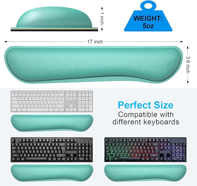 Dapesuom Enlarge Keyboard Wrist Rest Pad, Cute Memory Foam Wrist Rest for Computer Keyboard, Ergonomic Keyboard Mouse Wrist Support for Typing Pain Relief, Comfort for Office, Gaming, Laptop, Green