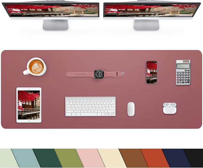 Leather Desk Pad Protector, Large Desk Mat, Mouse Pad, Non-Slip PU Leather Desk Blotter,Desk Cover mat,Desk mat for Keyboard and Mouse,Mat for Office&Home (Rose Purple, 48" x 17")