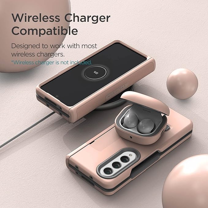 VRS DESIGN Terra Guard Modern for Galaxy Z Fold 4 5G (2022), Premium Modern Neat Style [Anti Scratch Hinge Protection] Case with Tempered Glass Screen Protector (Pink Sand)