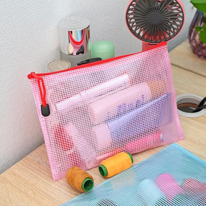 AUSTARK 10 Pcs Zipper File Bags, Waterproof Plastic Mesh Pouch for Office School, Board Game Storage Bags (A5 Size 9.2''x6.7'', Multicolored)