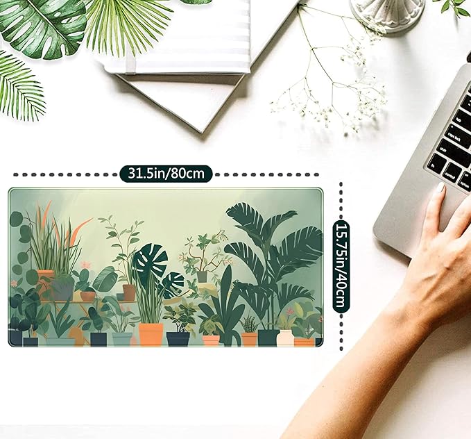 Gardener Mousepad Nature Desk Mat Green Desk Pad Cute Office Decor Mouse Pad Aesthetic Mousepad Plant Deskmat, XXL Large Extended Gaming Deskpad Laptop Keyboard Mouse Mat for Girl 31.5x15.75 in