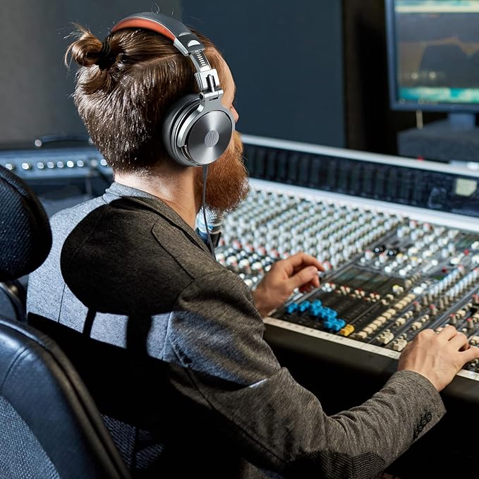 OneOdio Hi-Res Over Ear Headphones for Studio Monitoring and Mixing, Sound Isolation, Protein Leather Earcups, 50mm Driver Unit, Wired Headphones for AMP Guitar Keyboard (Pro-50 Metallic Blue)