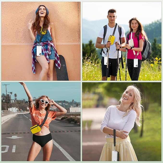 Clip and Go Strap for Phone with Wallet Crossbody, Adjustable Phone Lanyard with Detachable RFID Wristlet Wallet & Ultra-Thin 360° Rotatable Metal Tabs for All Smartphones (Yellow)