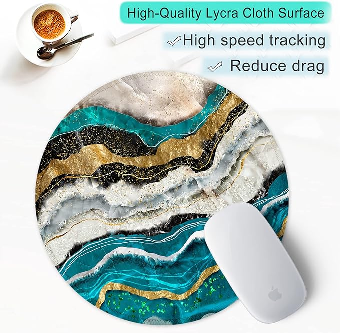 ITNRSIIET Round Mouse Pad with Stitched Edge Premium-Textured Waterproof Non-Slip Rubber Base Desktop Protection Mat Diameter 8.7 inches, Abstract Light Luxury