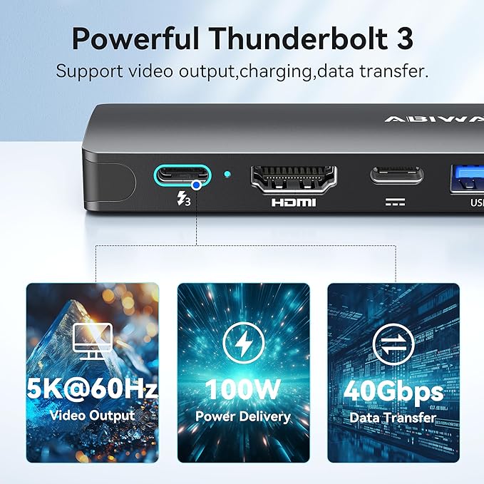 USB C Adapter HDMI USB Multiport Hub,8 in 2 Accessories with HDMI,Thunderbolt 3,USB C and 3 USB A 3.0 Data Ports SD TF Card Reader, Audio(Black)