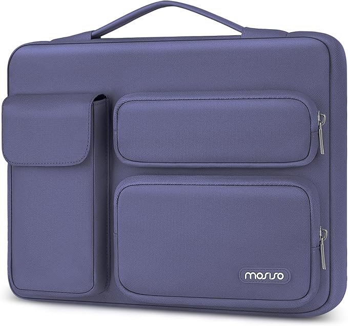 MOSISO 360 Protective Laptop Case 13.3 inch, 13-13.3 inch Laptop Sleeve Compatible with MacBook Air/Pro 13 / Pro 14, HP Dell ASUS Lenovo, Side Open Bag with 2 Raised&1 Flapover Pockets, Lavender Gray
