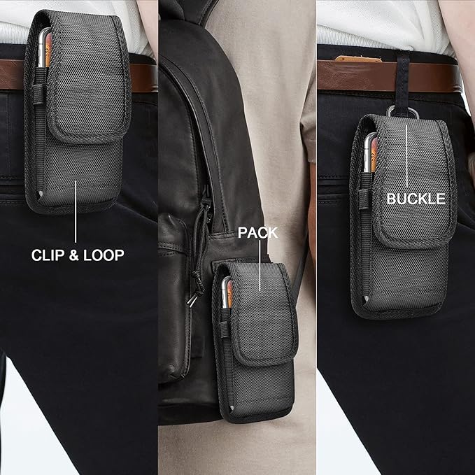 for Samsung Galaxy S25 Ultra S24 S23 S22 S21 S20 FE S10 S9 A03S A20 A50 A51 A16 A15 A14 A10e Holster Nylon Cell Phone Pouch Belt Holder Carrying Case with Clip,Black
