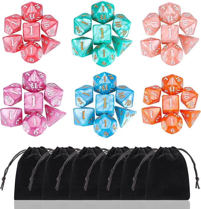 DND Dice, Surhugvy 6 X 7 (42 Pieces) Polyhedral Dice Set for Dungeons and Dragons DND RPG MTG Table Games with 6 Pack Black Bags